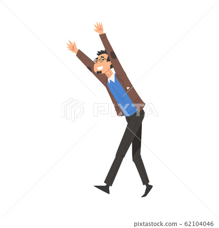 Successful Young Man Raising His Arms Up... - Stock Illustration ...