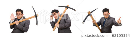 Young businessman holding a tool isolated on white Young businessman holding a tool isolated on white 62105354