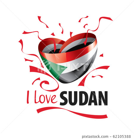 National flag of the Sudan in the shape of a heart and the inscription I love Sudan. Vector illustration 62105388