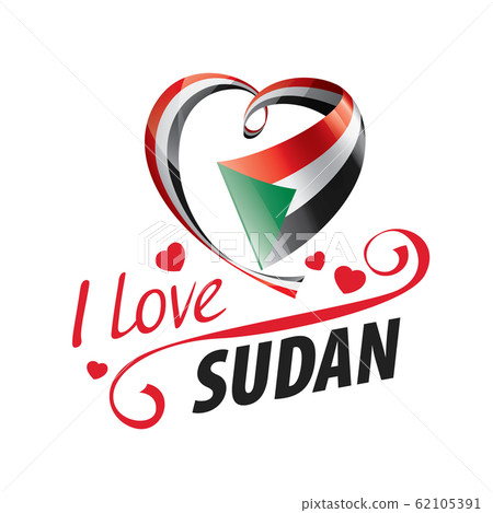 National flag of the Sudan in the shape of a heart and the inscription I love Sudan. Vector illustration 62105391