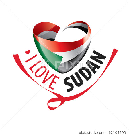 National flag of the Sudan in the shape of a heart and the inscription I love Sudan. Vector illustration 62105393