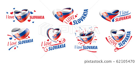 National flag of the Slovakia in the shape of a heart and the inscription I love Slovakia. Vector illustration 62105470