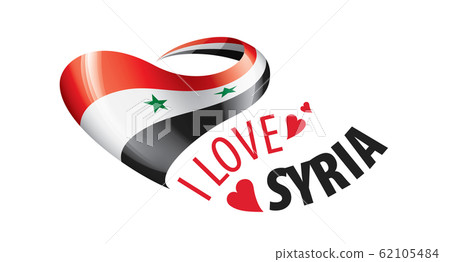 National flag of the Syria in the shape of a heart and the inscription I love Syria. Vector illustration 62105484