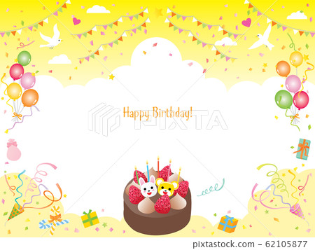Yellow birthday frame for balloons, cakes and flags Yellow birthday frame for balloons, cakes and flags 62105877