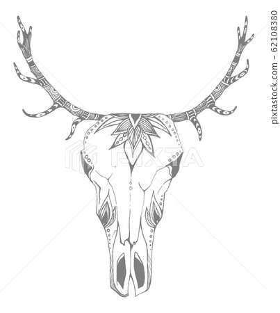 Cow, buffalo, bull skull in tribal style with flowers. Bohemian, boho vector illustration. Wild and free ethnic gypsy symbol. 62108380