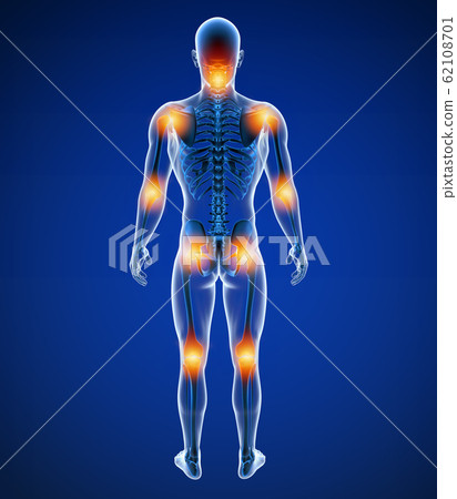 3d Illustration of front male joint pain 62108701