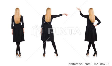 Woman in long black dress isolated on white 62108702