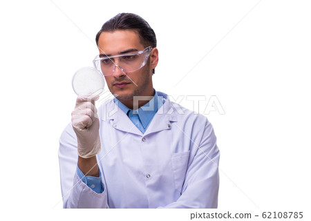 Young male chemist isolated on white 62108785