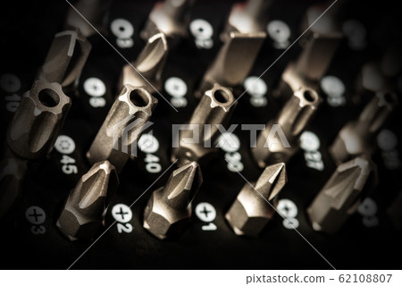Macro photography of a Set of Heads for Screwdriver 62108807