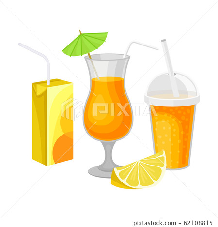 Acid Citrus Drinks in Glass and Carton Isolated on White Background Vector Composition Acid Citrus Drinks in Glass and Carton Isolated on White Background Vector Composition 62108815