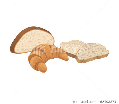 Yeasty Bread and Pastry Isolated on White Background Vector Composition 62108873