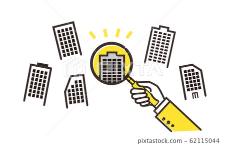Various companies and illustrations of a man with a magnifying glass, vector 62115044