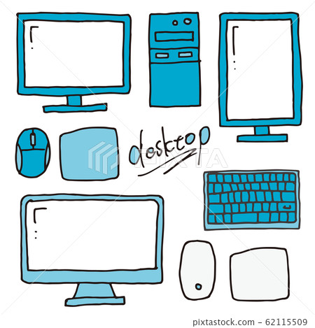 Desktop computer hand drawn line drawing illustration set 62115509