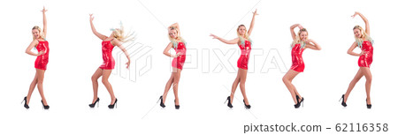 Woman dancing in red dress isolated on white Woman dancing in red dress isolated on white 62116358