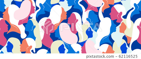 International Women's Day. Flat design style vector illustration set of diverse women faces with white hairs. Vector templates for banner, card, poster, flyer and other users. Simple art International Women's Day. Flat design style vector illustration set of diverse women faces with white hairs. Vector templates for banner, card, poster, flyer and other users. Simple art 62116525