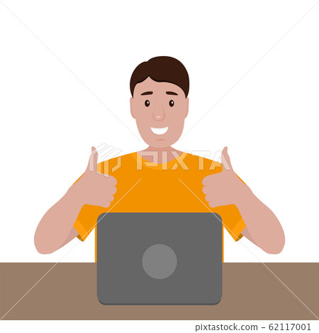 Man sitting working at a laptop. Cartoon vector illustration, flat design 62117001