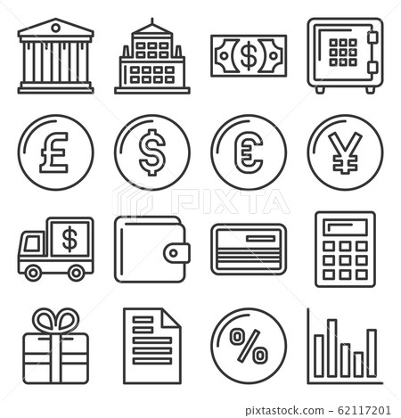 Banking and Finance Icons Set. Line Style Vector 62117201