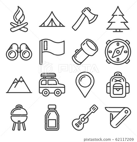 Hiking and Camping Icons Set. Line Style Vector - Stock Illustration ...