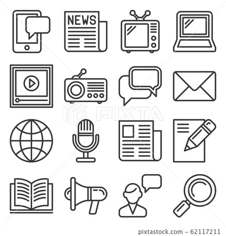 Media News Icon Set on White Background. Line Style Vector Media News Icon Set on White Background. Line Style Vector 62117211