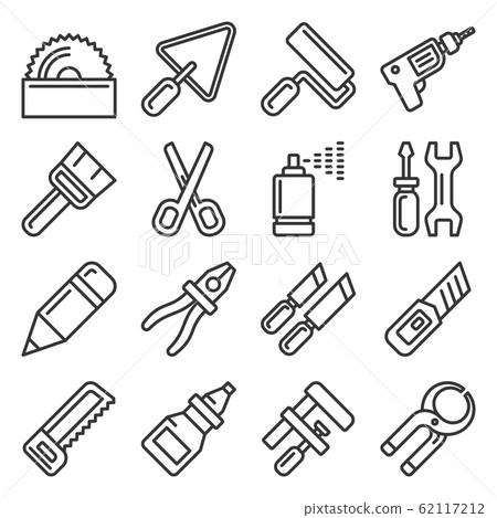 DIY Hand Tools Icons Set. Line Style Vector DIY Hand Tools Icons Set. Line Style Vector 62117212