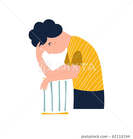 Illustration of a shamed, unhappy sad man. Illustration of a shamed, unhappy sad man. 62118194