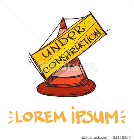 Red striped cone. Road sign sketch. Red striped cone. Road sign sketch. 62118265