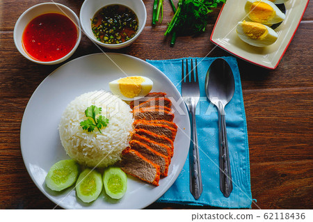 Thai food, red pork rice 62118436