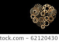 3d render golden heart made of gears and small spare parts on black background wirh copyspace 62120430