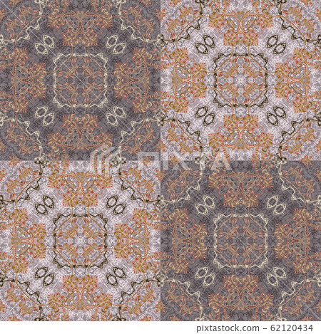 Grey and beige vintage style ceramic tiles seamless pattern decoration digitally generated 62120434