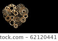 3d render golden heart made of gears and small spare parts on black background wirh copyspace 62120441