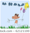 Child's drawing of a boy who holds balloons 62121100