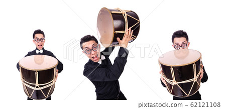 Funny man with drum on white Funny man with drum on white 62121108