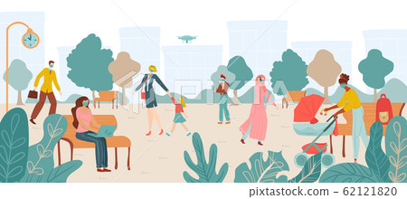 Coronavirus epidemic in china people and children characters wearing protective face masks on street in city vector illustration. Coronavirus epidemic in china people and children characters wearing protective face masks on street in city vector illustration. 62121820