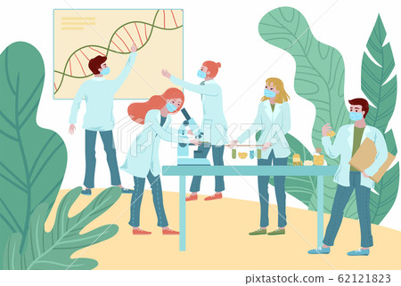 Coronavirus antivirus medical research vector illustration, people doctors team working science laboratory. Coronavirus antivirus medical research vector illustration, people doctors team working science laboratory. 62121823