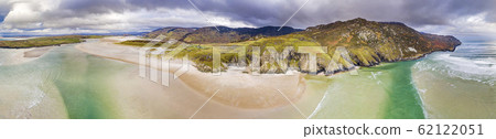 Aerial view of the beach and caves at Maghera Beach near Ardara, County Donegal - Ireland Aerial view of the beach and caves at Maghera Beach near Ardara, County Donegal - Ireland 62122051