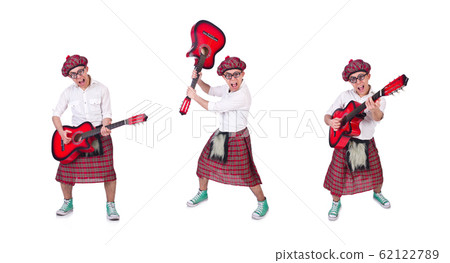 Funny scotsman with guitar on white Funny scotsman with guitar on white 62122789