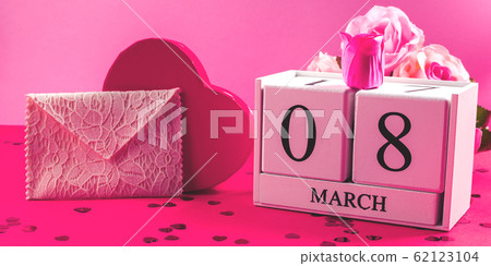 Festive womens day concept with wood calendar Festive womens day concept with wood calendar 62123104