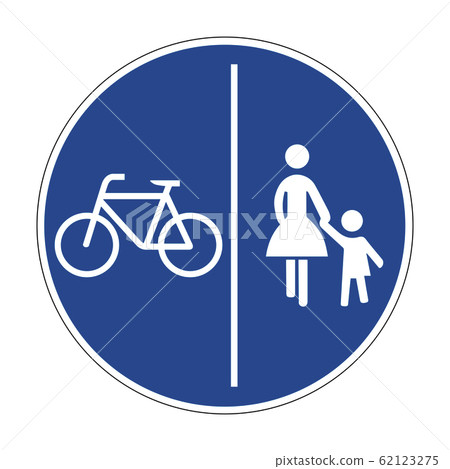 Separate bike and pedestrian paths. Road sign of Germany. Europe. Vector graphics. 62123275