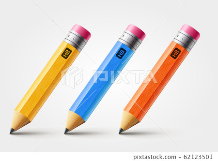 Vector short pencil, realistic pencil isolated cartoon with rubber eraser Vector short pencil, realistic pencil isolated cartoon with rubber eraser 62123501