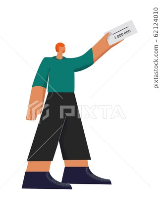 Male character holding winner lottery ticket 1 000 000 vector flat illustration isolated on white Male character holding winner lottery ticket 1 000 000 vector flat illustration isolated on white 62124010