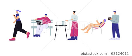 A group of modern digital guys and girls. A group of modern digital guys and girls. 62124011