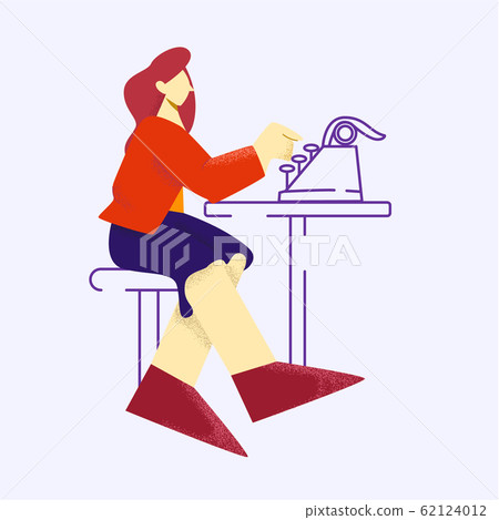 Female copywriter typing on vintage typewriter isolated at white background 62124012