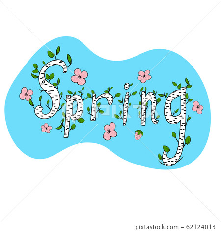 Spring banner sketched doodle hand drawn flowers and leaves. Greeting card, template, poster. Vector isolated illustration background Spring banner sketched doodle hand drawn flowers and leaves. Greeting card, template, poster. Vector isolated illustration background 62124013