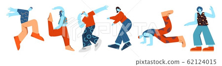 A group of dancing people in a street style. 62124015