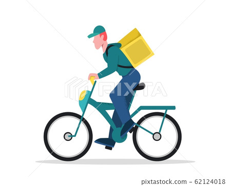 Food service delivery man ride on bicycle side view isolated on white Food service delivery man ride on bicycle side view isolated on white 62124018