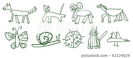 Children's sketch set of hand drawn animals. Children's sketch set of hand drawn animals. 62124029