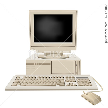 Retro personal computer with system unit large monitor keyboard and mouse vector graphic illustration Retro personal computer with system unit large monitor keyboard and mouse vector graphic illustration 62124065