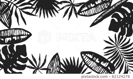 Black vector frame of hand drawn tropical leaves 62124278
