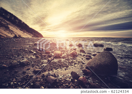 Beach in Wolin National Park at sunset, Poland. 62124334