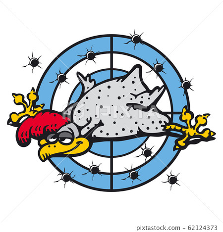 Rooster grey on the blue target with hole of the bullet Rooster grey on the blue target with hole of the bullet 62124373